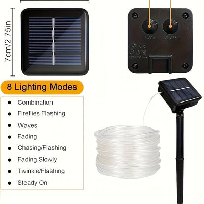1 pieza de luces solares de tubo para exteriores, 7.0/11.98/22.0 pies 50/100/200 luces de cadena LED para decoración de jardín, bodas, Navidad, Halloween, valla de patio, pared de casa, bar, árbol, porche, piscina, decoración de fiesta de Halloween, ilum