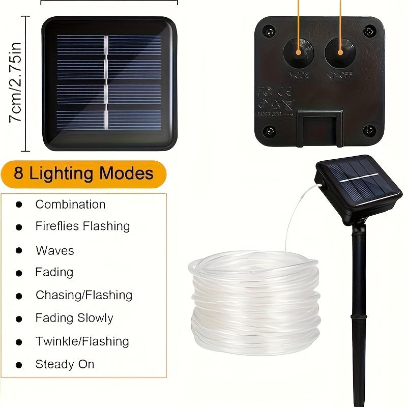 1 pieza de luces solares de tubo para exteriores, 7.0/11.98/22.0 pies 50/100/200 luces de cadena LED para decoración de jardín, bodas, Navidad, Halloween, valla de patio, pared de casa, bar, árbol, porche, piscina, decoración de fiesta de Halloween, ilum