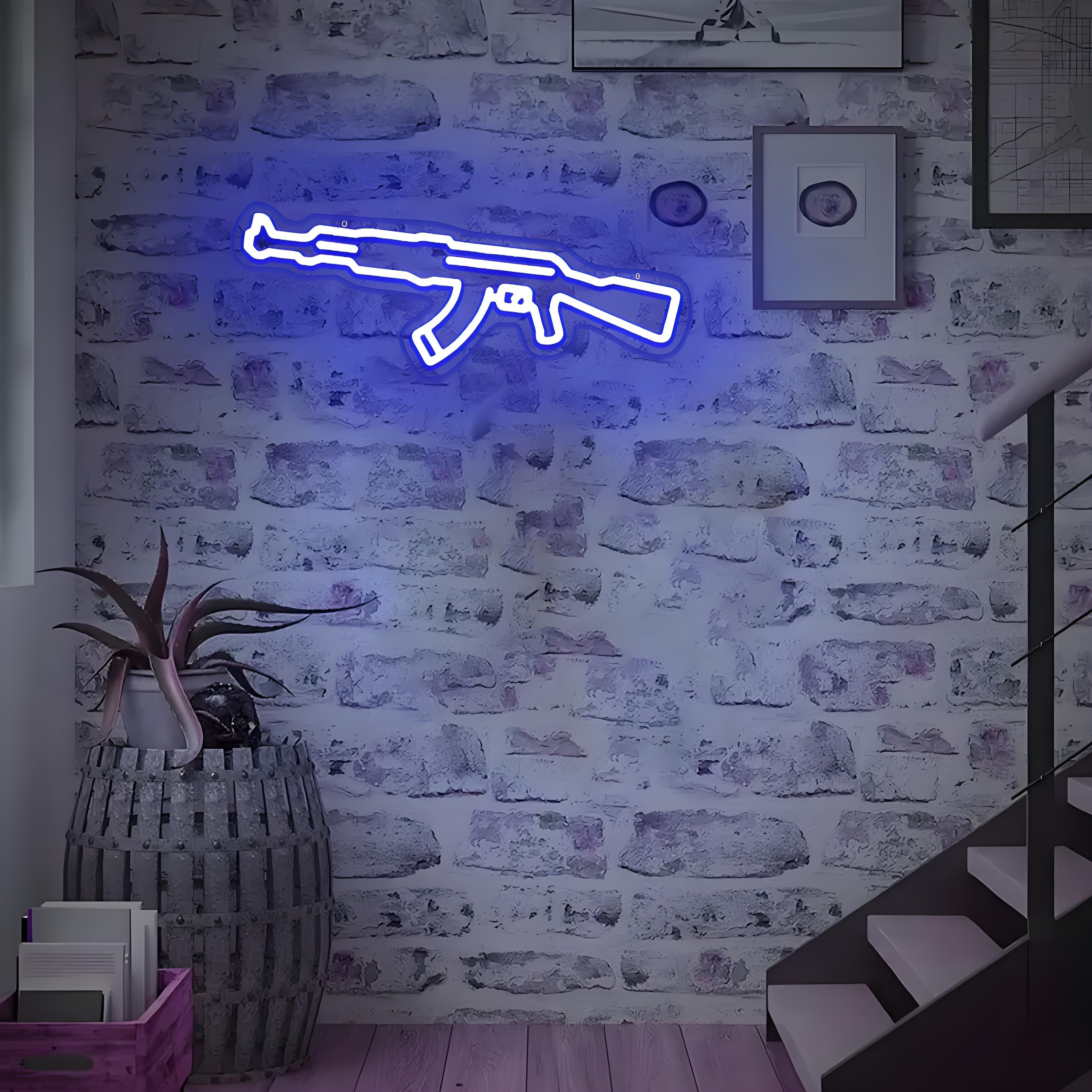 1pc Luminoso de Neón AK47, Decoración de Pared de Juegos Multipropósito con Control de Interruptor, Sin Batería Requerida, Montaje en Pared Incluido, Ideal para Salas de Esports, Bares, Áreas de Juegos al Aire Libre y Decoración de Fiestas