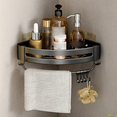 1/2/3 Piezas Estante de Aluminio para Baño Sin Taladro - Repisa de Esquina Montada en Pared para Champú, Maquillaje y Accesorios