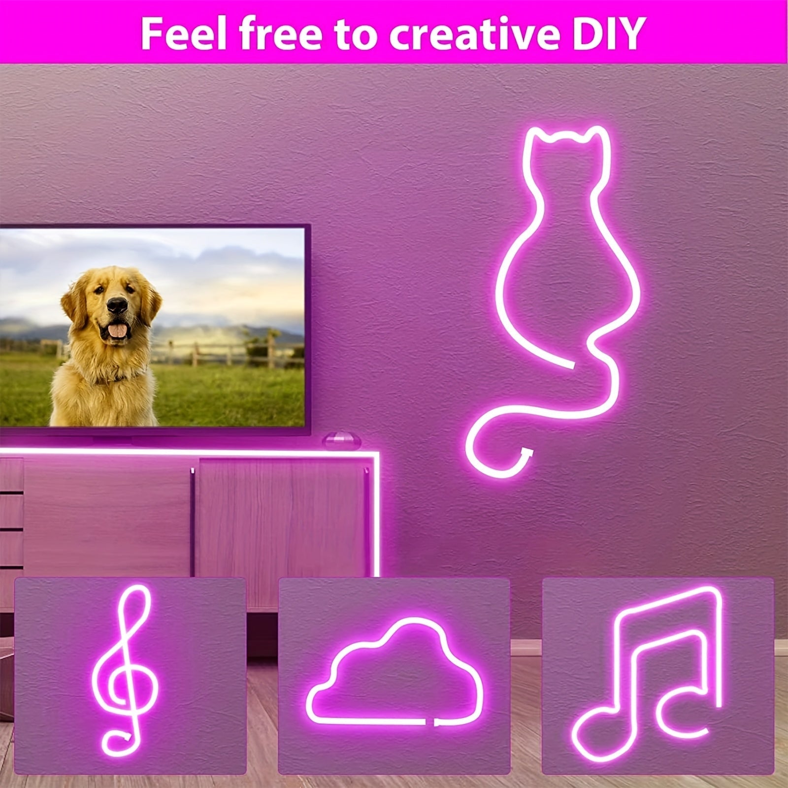 {"translated_text": "Tira de luz neónica de 5V con interfaz USB, color morado 501, cortable, para hacer manualmente diferentes formas, iluminación uniforme, adecuada para interiores y exteriores, pasillos, escaleras, camping, armarios, armarios, iluminac