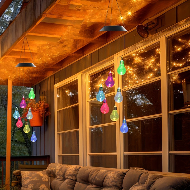 Luces de pendiente de carillón eólico LED de colores alimentadas por energía solar, lámpara de montaje semicolgante a prueba de agua con sensor de luz, accesorio de jardín colgante decorativo solar, juego de 6 bombillas, sombrillas de plástico, batería d