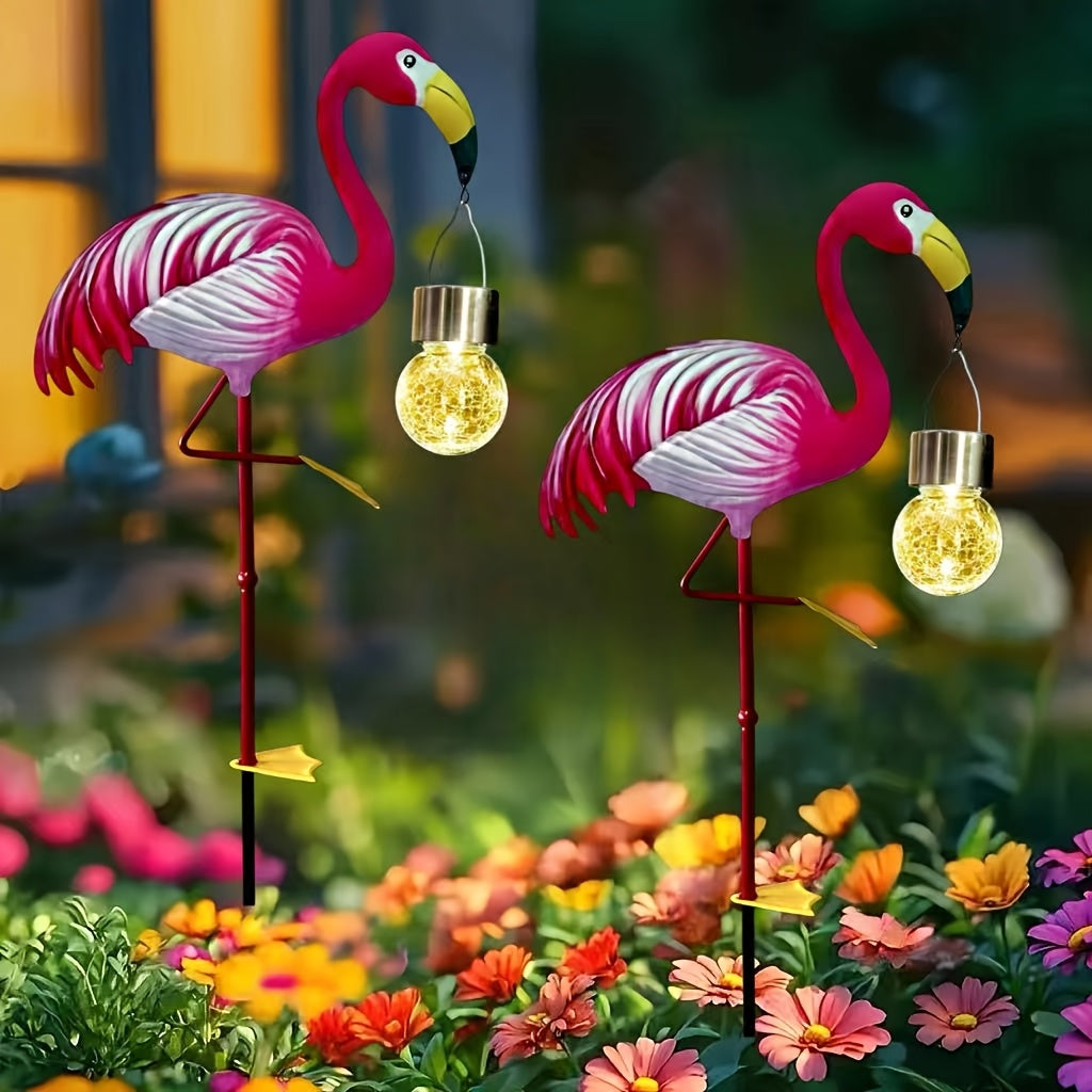 Farol solar de flamenco para exteriores, montaje en suelo, diseño exquisito con bola cálida blanca y estampado colorido, ideal para terraza, jardín o patio, decoración luminosa perfecta como regalo para familiares y amigos
