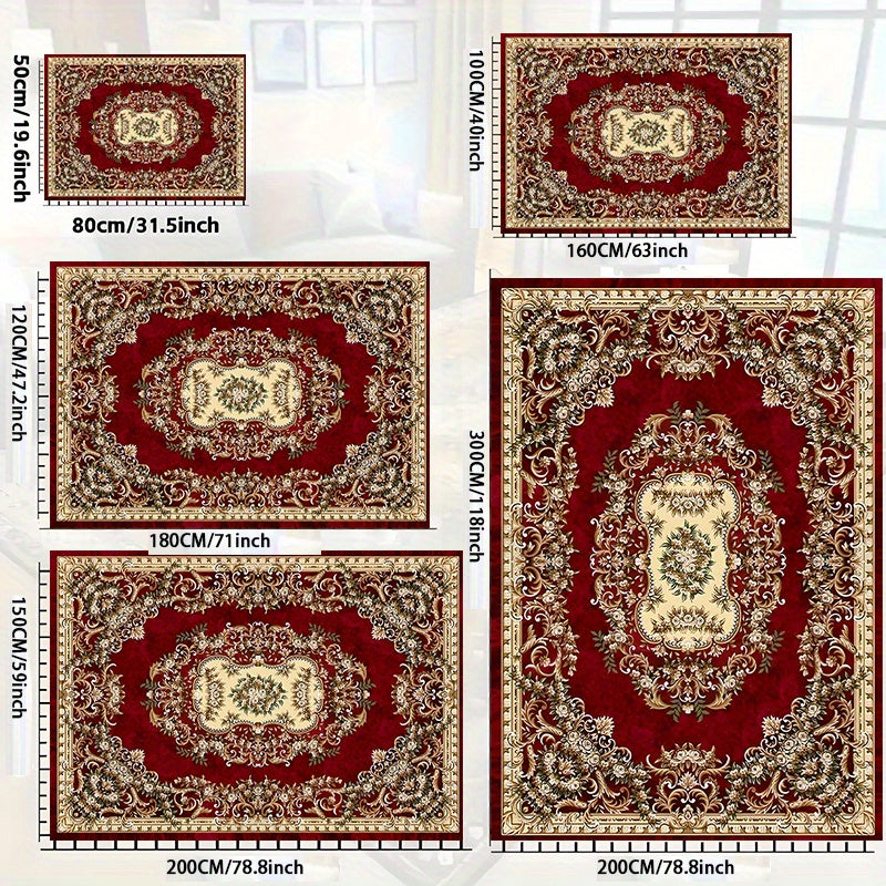 Gran alfombra floral de terciopelo de 850g/m² - Diseño vintage con borde dorado, gruesa y suave, poliéster duradero, forma rectangular, perfecta para sala de estar, dormitorio, comedor y oficina, decoración de sala de estar | Diseño vintage floral | Text