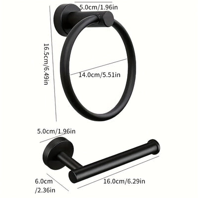 Juego de 2 accesorios para baño de acero inoxidable redondos, set de toallero y portarrollos de papel higiénico negro mate para montar en pared
