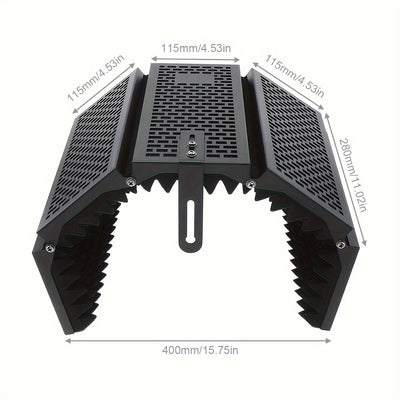 Filtro antipop de espuma de alta densidad para micrófono de metal de 5 paneles ePathChina, plegable, compatible con roscas de 3/8" y 5/8", negro, para estudio de grabación y transmisión en vivo
