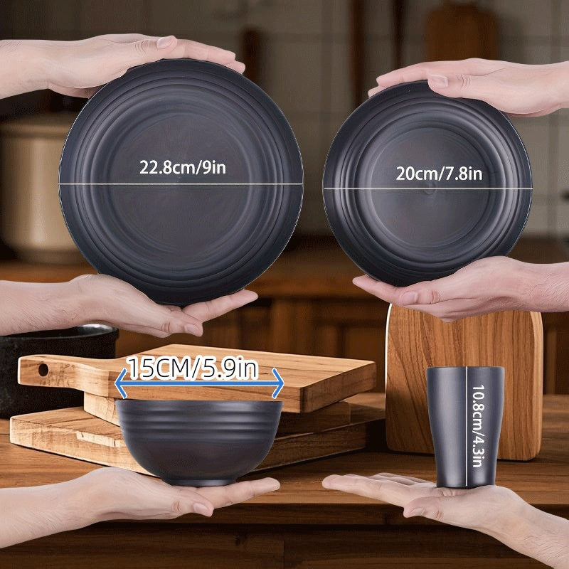 Juego de 16 piezas de platos de cena indestructibles y utensilios de cocina reutilizables, con 8 platos, 4 tazas y 4 tazones, fácil de limpiar, juego de platos de temporada/novedad.