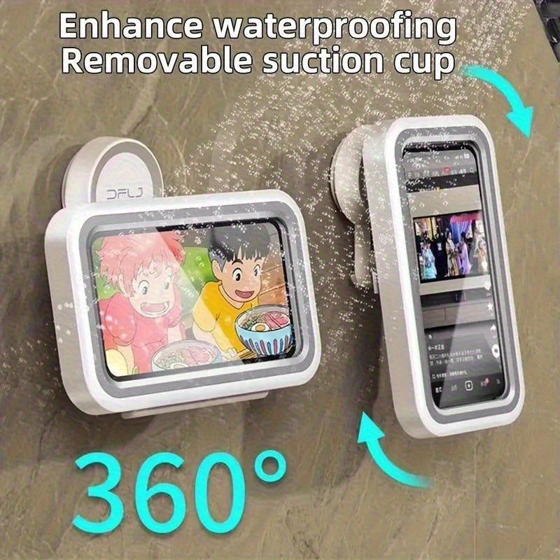 Soporte para teléfono en la ducha, resistente al agua, 360° giratorio, pantalla táctil, antiempañante, fácil de instalar con ventosa desmontable, ángulo ajustable, material ABS - ideal para baño, soporte para teléfono resistente al agua, diseño duradero