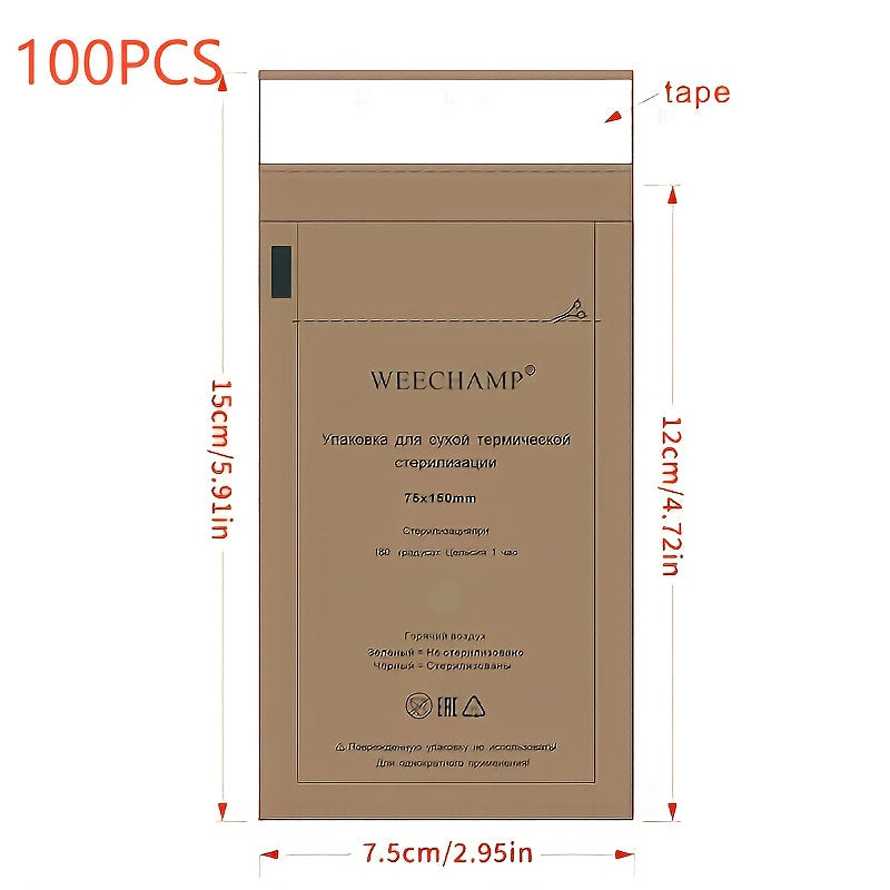 100 bolsas de almacenamiento autoadhesivas de papel kraft - bolsa higiénica autosellante resistente al calor, ideal para cosméticos, herramientas de uñas y mascarillas | Alta calidad, sin necesidad de electricidad, diseño práctico para artículos personal