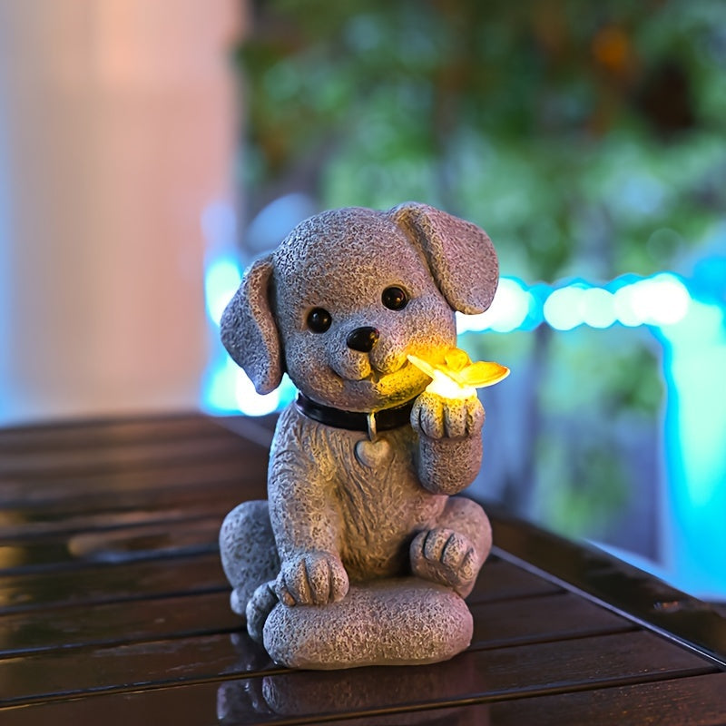 Escultura de perro con energía solar, estatua decorativa independiente de resina para jardín, patio, césped, regalo único de inauguración de la casa para mujeres y mamás, decoración navideña y de Acción de Gracias para exteriores con temática de perros,