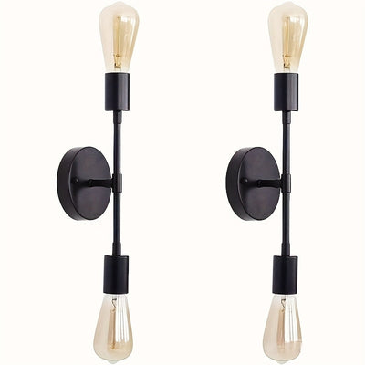 2 piezas de modernos candelabros de pared con bombillas Edison - Montaje semienterrado, diseño de metal negro, ideal para baño, pasillo, dormitorio y cocina (bombillas no incluidas), iluminación de baño | Lámpara de pared elegante | Lámpara de pared dura