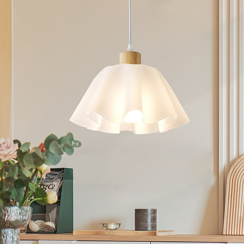 1pc Lámpara Colgante Moderna Minimalista con Forma de Flor, Base E27, Aparato Semi-Encastrado Blanco para Mesa de Cocina y Bar - Bombilla No Incluida, Iluminación de Cocina|Diseño de Pantalla Floral|Decoración de Color Neutro