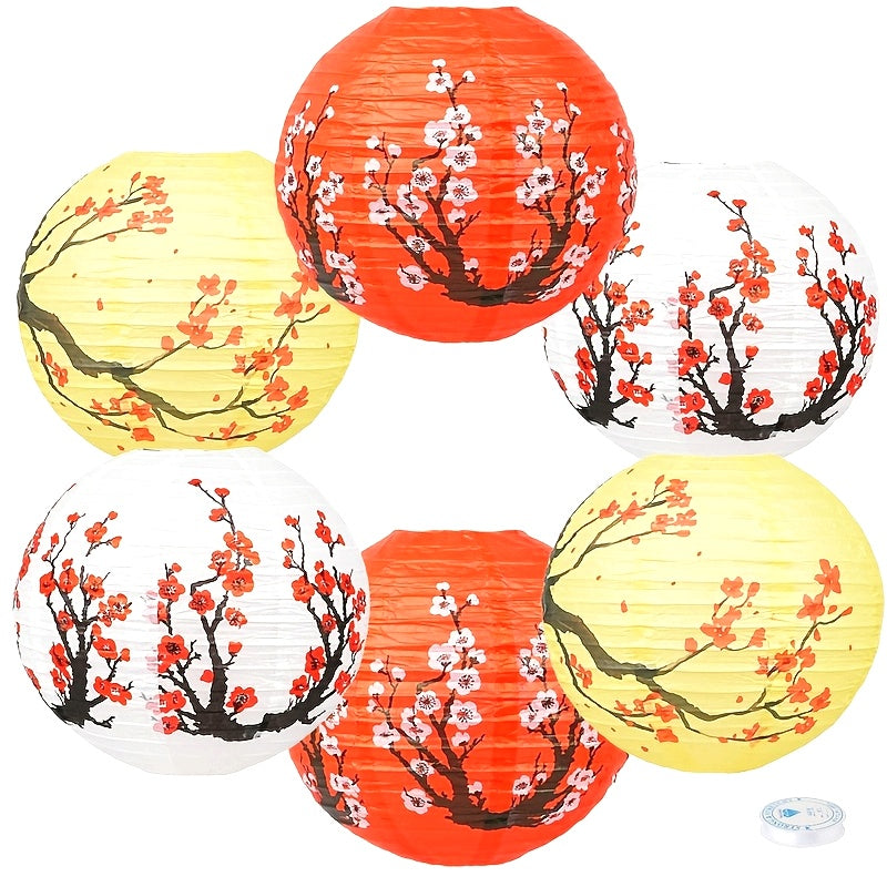 6pcs Faroles de Papel de Flor de Cerezo - Decoración Colgante de 30.48cm para el Año Nuevo Chino, Bodas y Celebraciones en Casa
