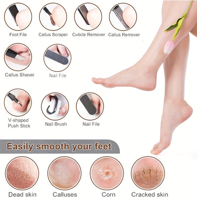 Kit Profesional de Spa para Pies, Cuidado de 10 en 30.48 cm, Juego de Acero Inoxidable para el Cuidado de los Pies, Removedor de Piel Muerta y Pedicura, Conjunto de Lima para Pies con Quitapelotas (Negro)