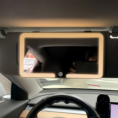 1 Espejo de maquillaje LED, adecuado para visor de sol de coche, espejo de maquillaje táctil recargable con brillo ajustable, tres modos de iluminación, tema costero, superficie pintada, marco de plástico, carga USB, batería de litio de 600 mAh, sin alco