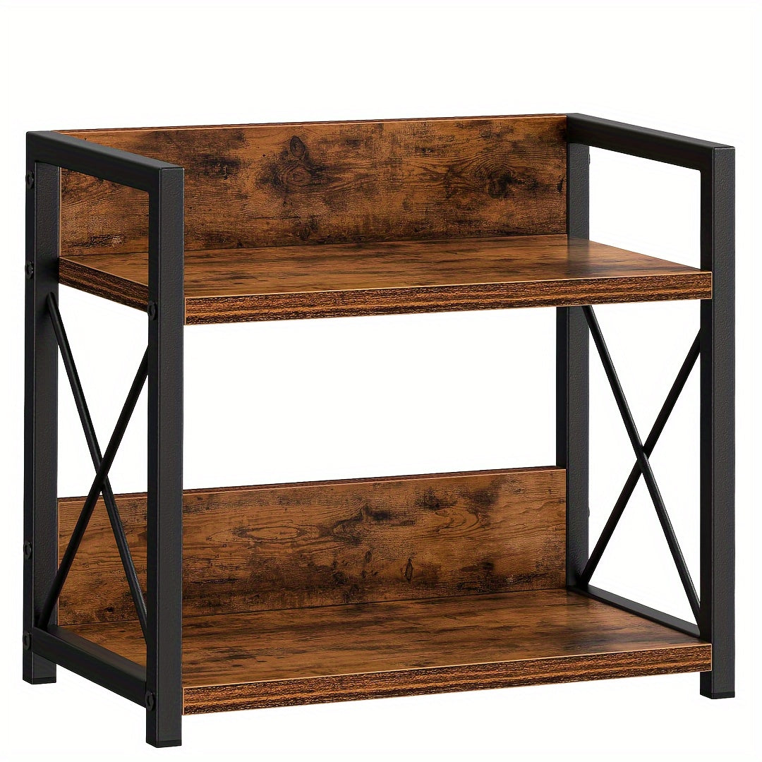 Organizador de Encimera de Madera Reciclada de 2 Niveles con Soportes en Forma de X - Estante Rústico Marrón para Especias y Café, Decoración Hogareña Ahorradora de Espacio