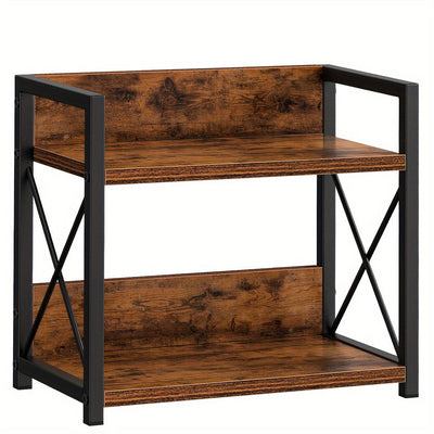 Organizador de Encimera de Madera Reciclada de 2 Niveles con Soportes en Forma de X - Estante Rústico Marrón para Especias y Café, Decoración Hogareña Ahorradora de Espacio