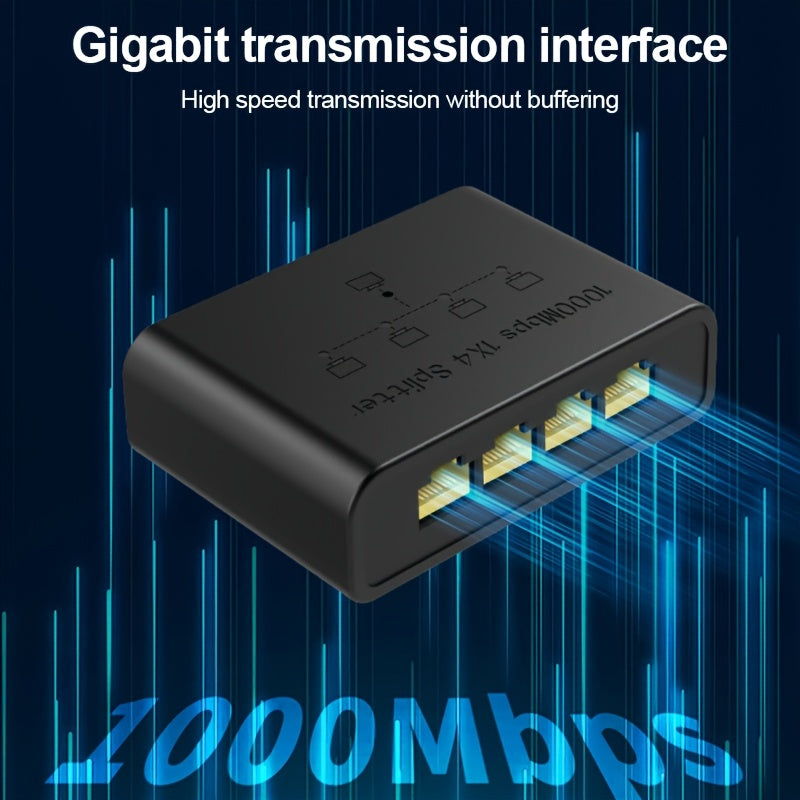 El conmutador de red y el extensor de cables soportan hasta un gigabit, permitiendo que un cable se expanda a cuatro puertos. Es plug-and-play, ampliamente compatible, tiene una gran capacidad de potencia, una fuerte disipación de calor, un rendimiento e
