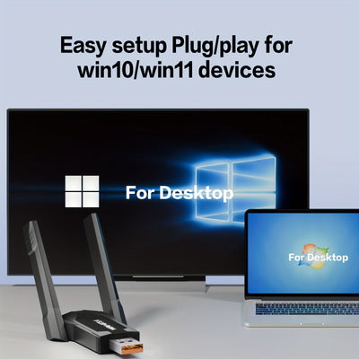 Adaptador inalámbrico WiFi 6 de 900 Mbps + receptor inalámbrico 2 en 1, banda dual 2,4 G y 5 G, tarjeta inalámbrica sin controlador, transmisor de WiFi para computadora de escritorio, tarjeta inalámbrica BT + WiFi, tarjeta USB inalámbrica, adaptador de r