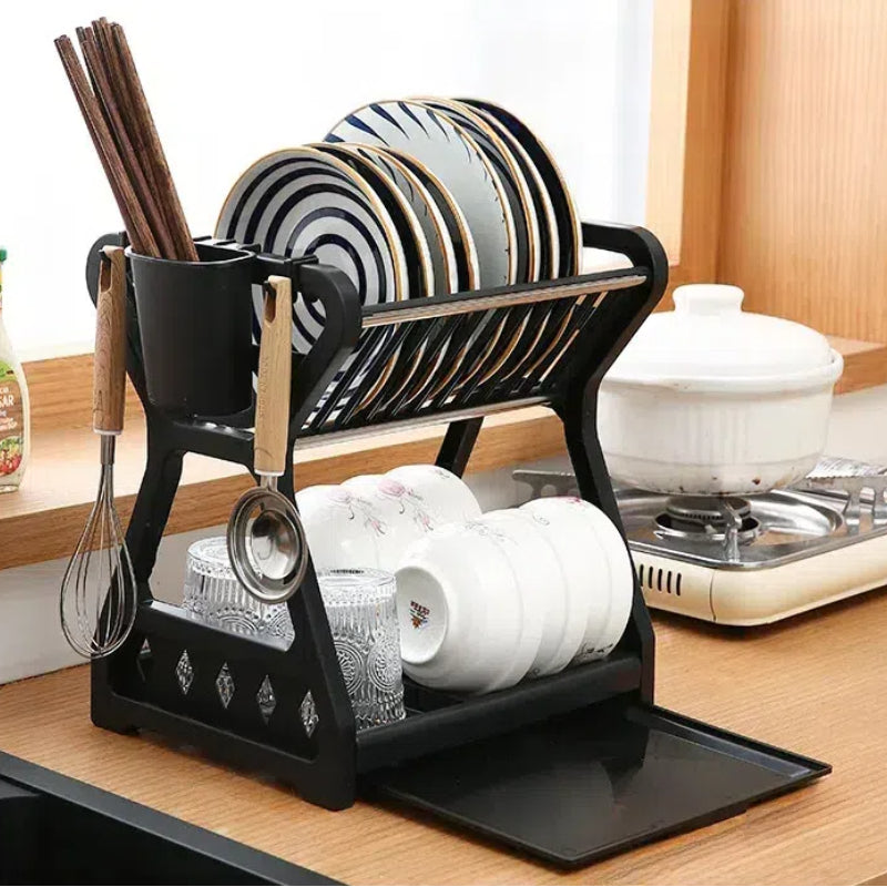 Estantes de cocina, rejilla de drenaje de plástico, rejilla de tazas, bandeja, utensilios de cocina, rejilla de almacenamiento, rejilla de platos doble, almacenamiento.