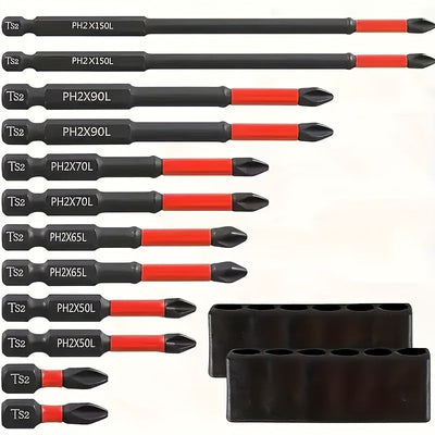 Juego de 6 piezas de cabezales magnéticos para destornillador de acero al tungsteno - mango de 1/4 pulgada, punta cruz y plana de 1 metro, rojo y , adecuados para destornilladores eléctricos y manuales