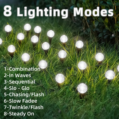 20 Piezas de Luces Solares de Bola de Cristal para Exteriores, 18.7 Pies/5.8m IPX4 con 8 Modos de Iluminación y Sensor de Luz Encendido/Apagado, para Jardín, Patio, Camino y Paisajismo