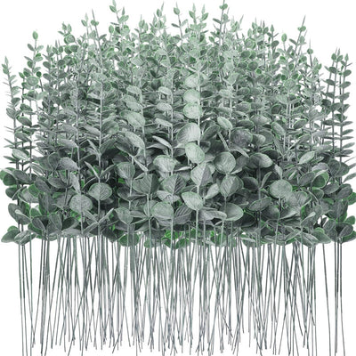 100 piezas de tallos de eucalipto artificiales, hojas de verde artificial, ramas de eucalipto de plástico para centro de mesa de bodas, ramo de flores, decoración de hogar de granja, ocasión de compromiso - Verde oscuro