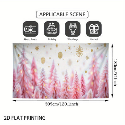 Banner de puerta 2D, 1 unidad, decoración navideña árbol rosa bosque navideño, poliéster, para fiestas hawaianas, bodas y decoraciones, fondo para habitaciones o jardín exterior