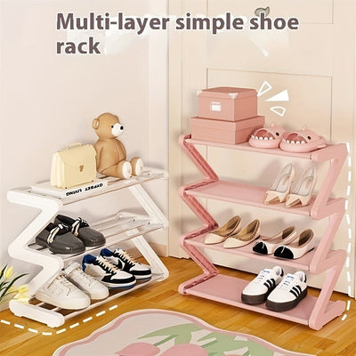 Estante de zapatos en forma de Z - Armario de zapatos plegable de plástico que ahorra espacio, fácil de ensamblar, estante de almacenamiento multifuncional de pie, adecuado para el hogar, el dormitorio, la entrada, diseño de 4 niveles, estructura sólida,