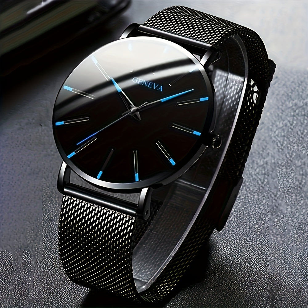 Un conjunto de dos relojes de cuarzo de negocios elegantes y pulseras de cuero.