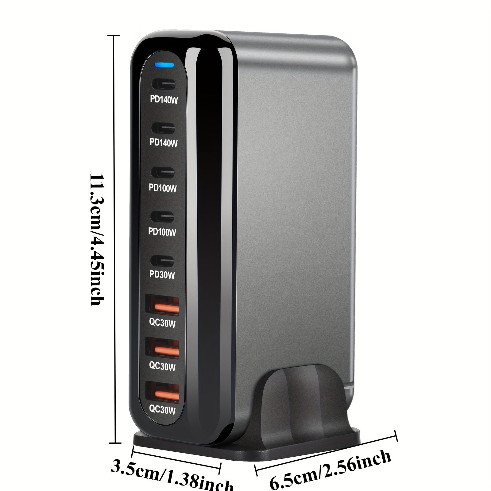 1pc de nuevo cargador rápido USB tipo C Gan de 600 W con carga rápida 3.0 para dispositivos móviles, con 8 puertos y 5C3A PD, fácil de transportar, adecuado para la carga de tabletas.