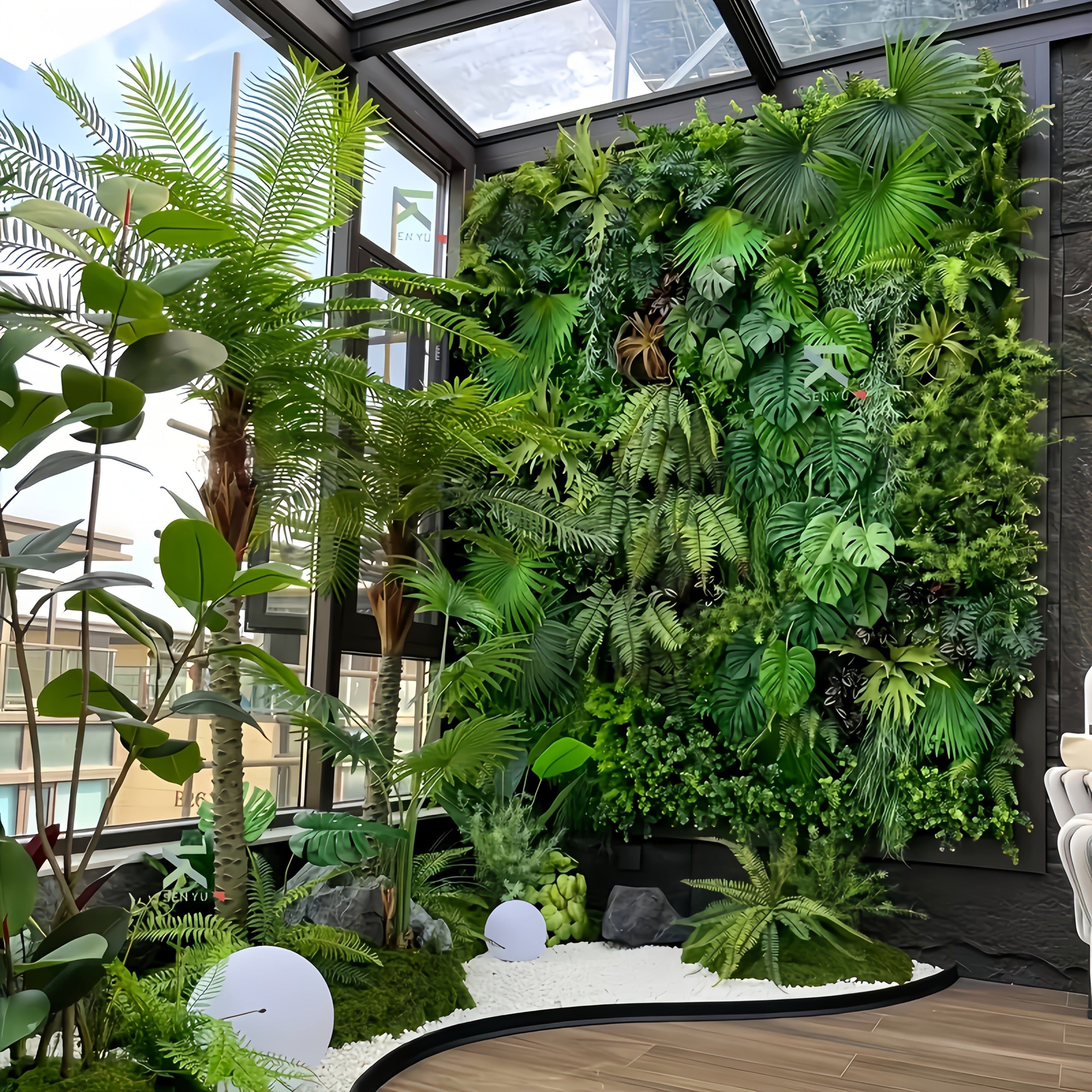 Painel de parede artificial resistente a UV - Verde luxuriante com folhagem e flores vibrantes, 24" x 16", perfeito para decoração de casa e jardim, arte de cortar pendurado ao ar livre, plástico durável, ideal para todos os tipos de quartos, decoração d
