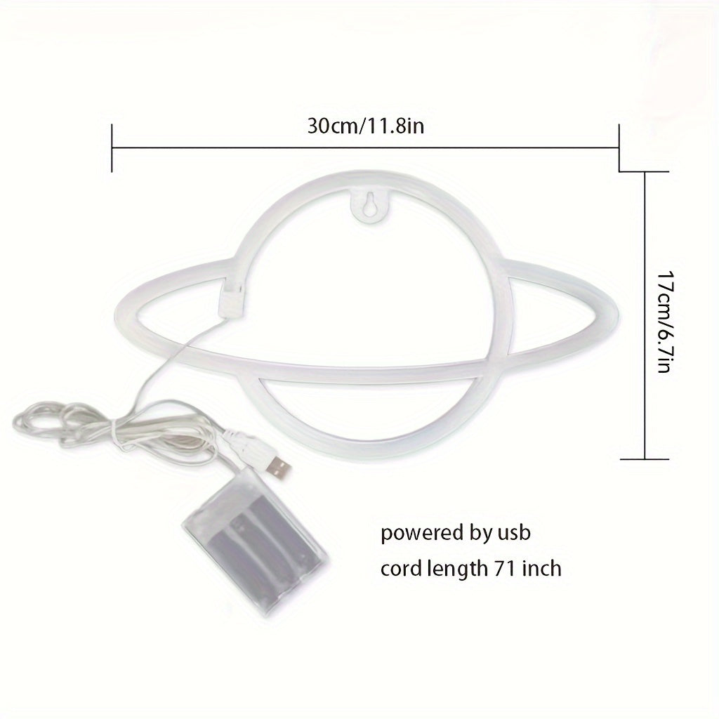 1 pieza, letrero de neón LED planetario, decoración de pared con luces en forma de SATURNO geniales, alimentado por batería o USB - doble fuente de alimentación, regalo perfecto para dormitorios, fiestas, bodas, salas de juegos, chicas, chicos, habitacio