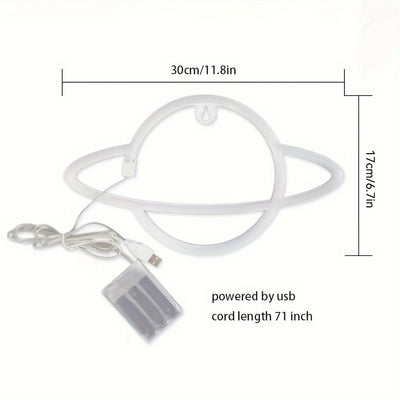 1 pieza, letrero de neón LED planetario, decoración de pared con luces en forma de SATURNO geniales, alimentado por batería o USB - doble fuente de alimentación, regalo perfecto para dormitorios, fiestas, bodas, salas de juegos, chicas, chicos, habitacio