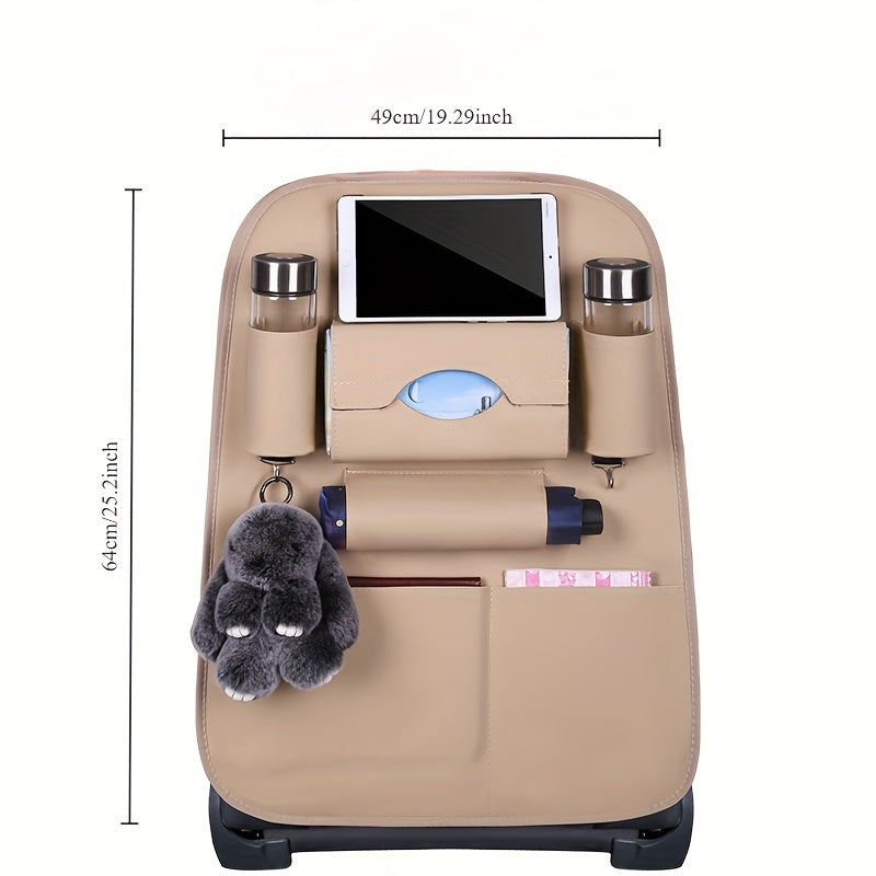 Organizador para asientos traseros de auto en cuero PU premium, con múltiples bolsillos, porta vasos, ganchos y compartimentos de malla, para sedanes, camionetas y SUV – Maximiza el espacio de almacenamiento y mantén tu vehículo ordenado, organizador par