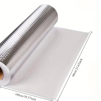 Adhesivos de aluminio impermeables y antiadherentes para cocina, cortables, autoadhesivos, papel tapiz con textura plateada, revestimiento resistente a aceites y calor, papel decorativo antideslizante para encimeras y gabinetes