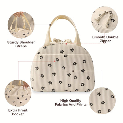 Bolsa de almuerzo aislada para mujeres y hombres - Contenedor de alimentos con diseño floral, resistente al agua, de poliéster duradero, ideal para la escuela, viajes, pícnic y trabajo, caja de almuerzo aislada, sin contacto con alimentos.