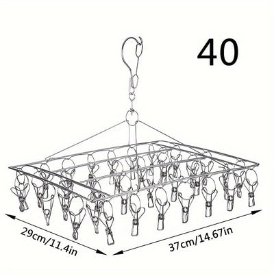 1pc Soporte De Secado De Calcetines De Acero Inoxidable Con Clip Múltiple, Gancho Giratorio A Prueba De Viento, Percha Para Ropa, Soporte De Secado De Ropa Para Calcetines, Sujetadores, Ropa Interior, Accesorios De Lavandería
