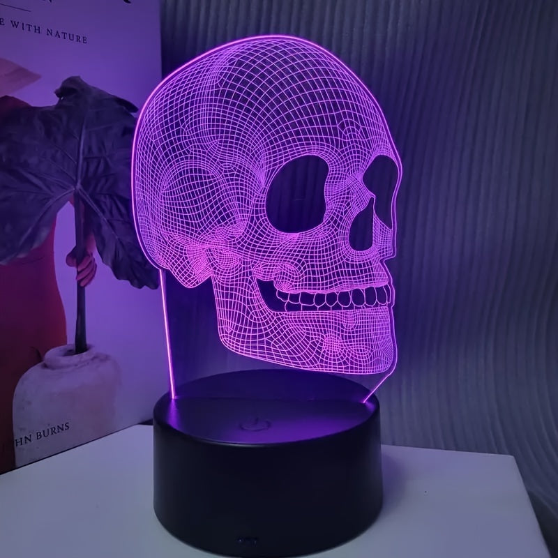 Luz Nocturna LED de Calavera en 3D - Diseño Geométrico Rosa, Lámpara de Escritorio con Alimentación USB para Dormitorio, Estudio o Decoración de Fiesta de Halloween, Acabado Metálico Artistico Cepillado, Idea de Regalo Perfecta, Luz Ambiental para el Dor