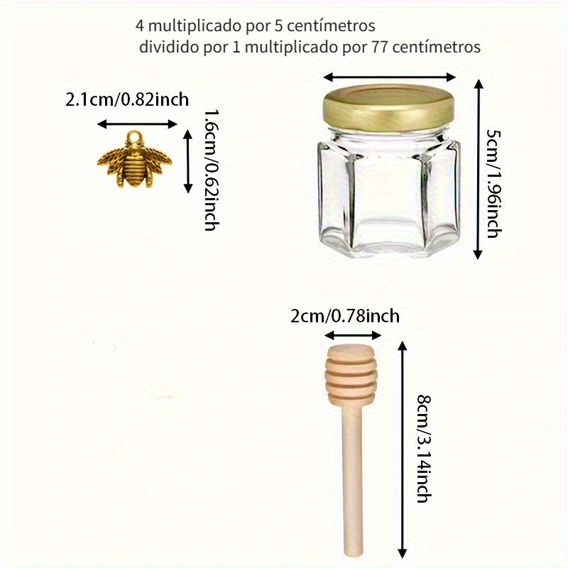 Conjunto de 20/30/50/60 frascos de miel, frascos de miel de vidrio transparente de 45 ml/1,52 oz, frascos de vidrio hexagonales con tapas, recipientes de almacenamiento de cocina para miel, mermelada y conservas, envases de regalo de vidrio sellados