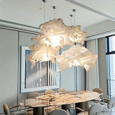 Araña de papel moderna - Lámpara de papel estilo nube con luz cálida amarilla, perfecta para decoración de hogar, hotel, bodas y eventos - No necesita electricidad, decoración para hotel | Araña moderna | Artesanía en papel, decoración de arañas