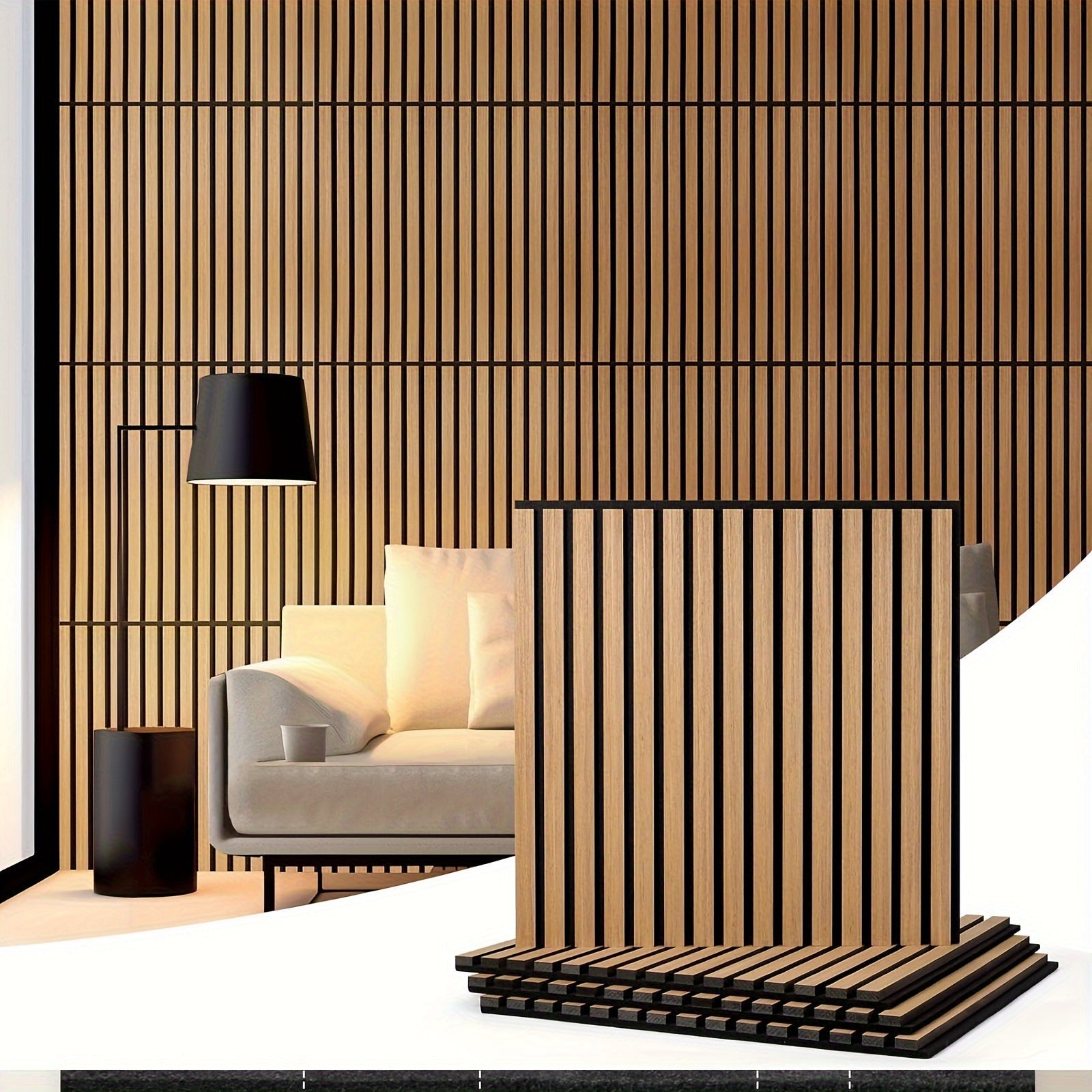 4pcs Paneles Absorbentes de Sonido de Tiras de Madera, Para Decoración de Moda y Reducción de Ruido, Paneles de Textura 3D para Techos y Paredes, Decoración Interior Moderna, Fondo de TV, Sala de Estar