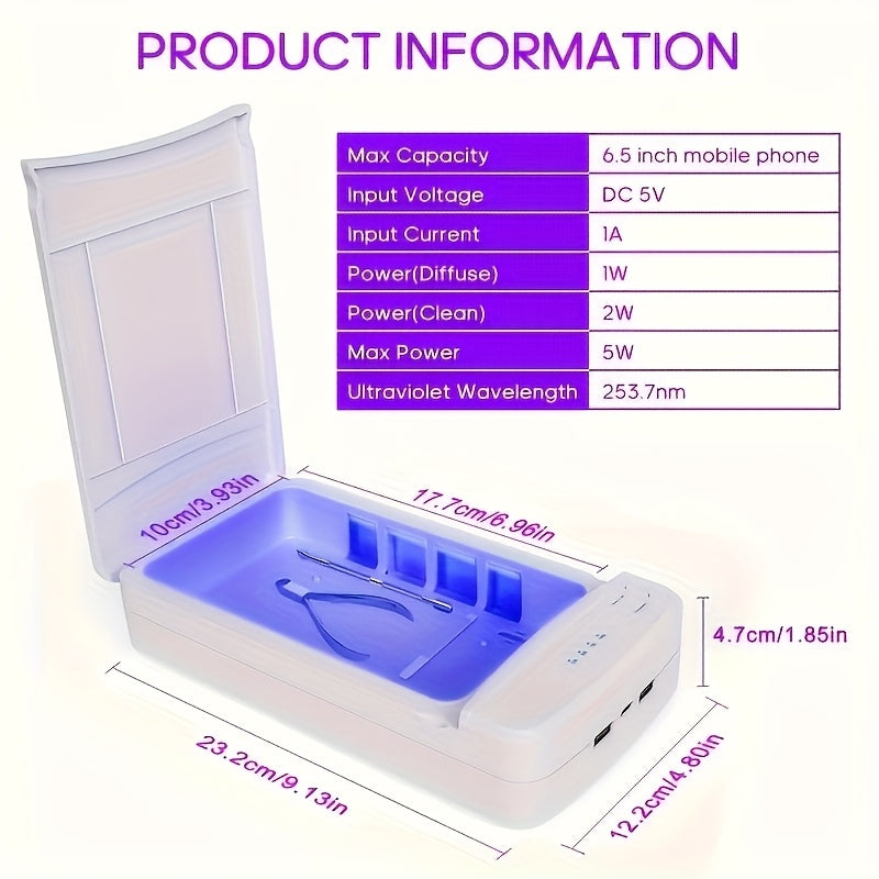 Caja de desinfección de uñas portátil alimentada por USB para herramientas de manicura y pedicura - Estérilice y seque suministros de cuidado de uñas con diseño compacto, no necesita batería, esenciales para la higiene del salón en casa, suministros para