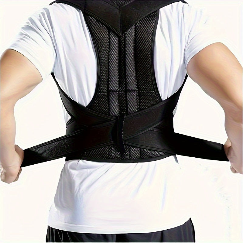 Faja de soporte para espalda, 1 unidad, color negro, ajustable, con correas para hombros y soporte lumbar, diseño ergonómico, cómoda y transpirable, material de poliéster