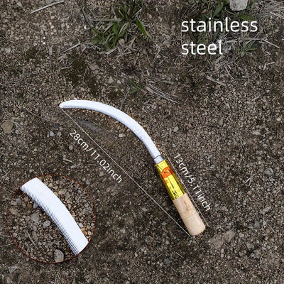 1pc Hoz cómoda de mango de madera, dientes finos afilados, hoja de metal, acero de aleación duradero - Adecuado para el cuidado del césped, al aire libre, corte y corte de cuerda, esencial para jardinería