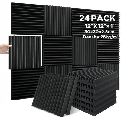 24 paneles de aislamiento acústico de alta densidad, paneles de espuma acústica ignífuga 30.48x30.48 cm, ideales para estudios de grabación, salas de cine en casa y decoración de paredes