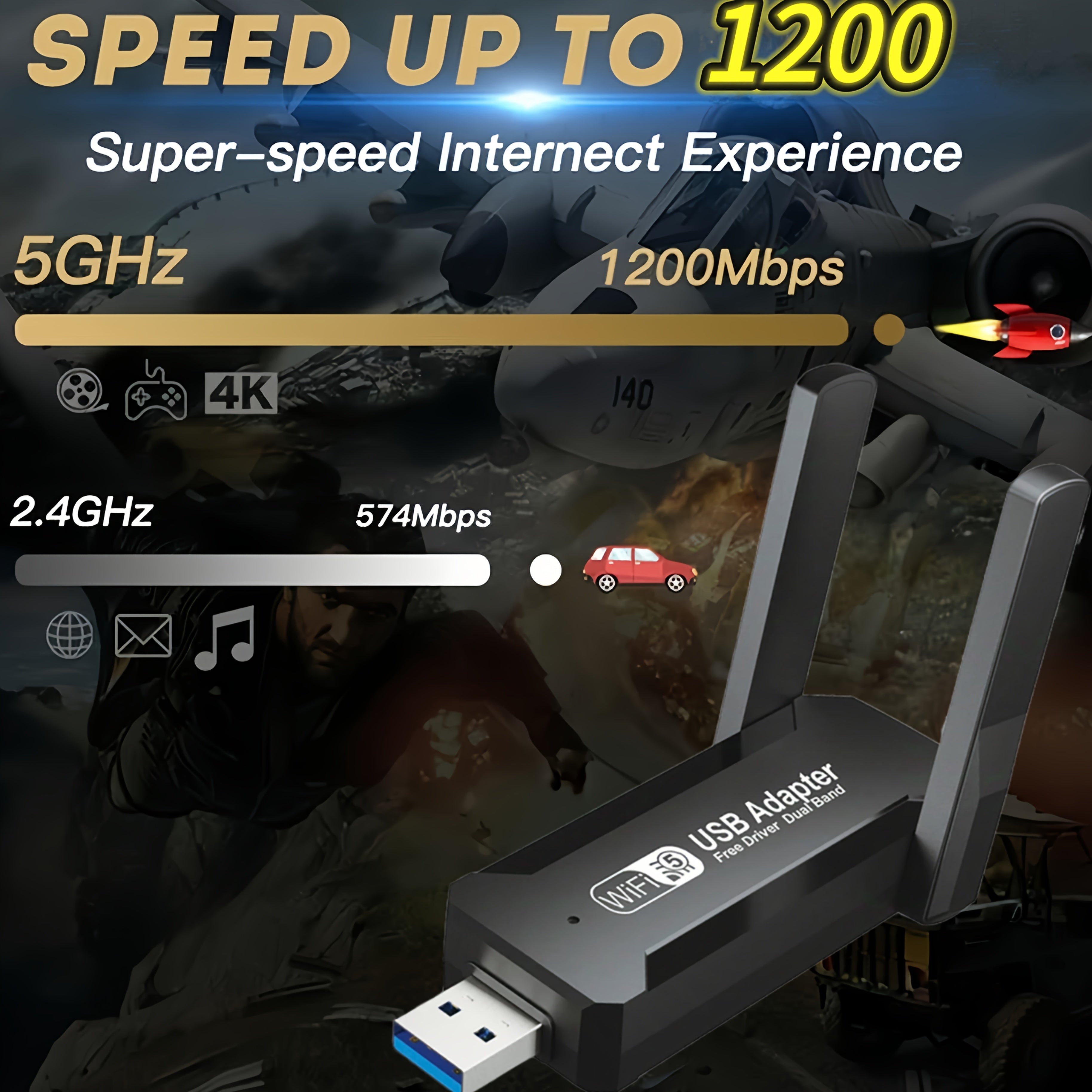 Adaptador WiFi USB 1300 Mbps, doble banda 2,4 G y 5,8 G, compatible con modo AP, IEEE 802.11g, adaptador de red inalámbrica adecuado para portátiles y computadoras de escritorio. Adaptador WiFi USB 1300 m, doble banda 2,4 G y 5,8 G, adaptador de red inal