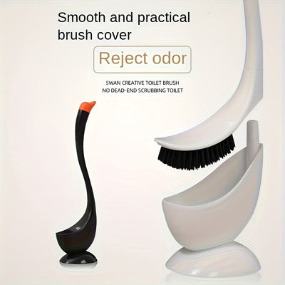 Escobilla para inodoro de cisne de 2 colores, herramienta de limpieza de baño de plástico, limpieza de 360° con cerdas anguladas, cepillo de baño reutilizable para una limpieza eficiente en casa y oficina, conjunto de escobilla y soporte