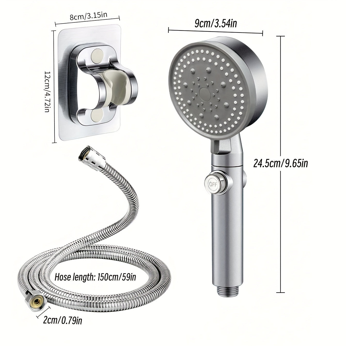 Juego de regadera de mano de alta presión con 5 modos, acabado en color grafito, botón para detener el agua, montaje en pared, sin necesidad de energía eléctrica - Kit completo para renovar el baño