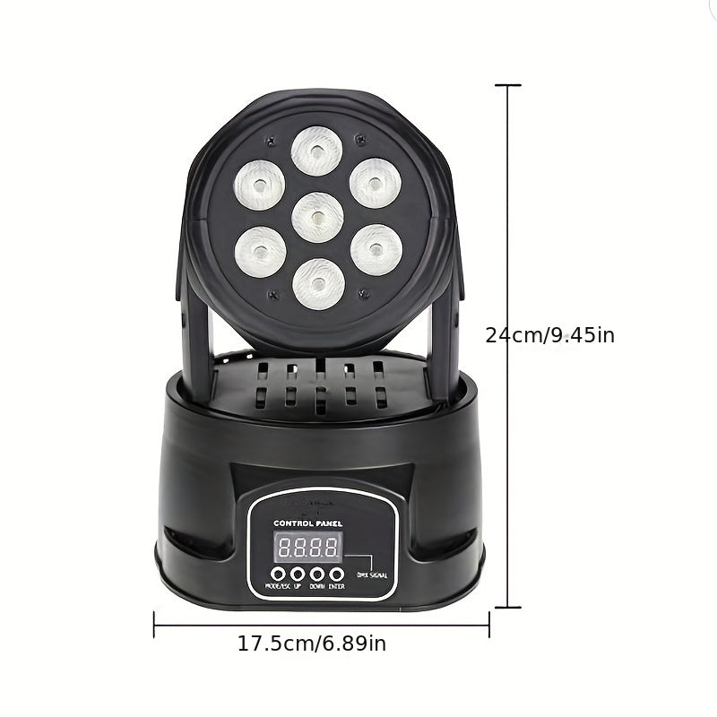 Luces de Fiesta DJ, Luces de Discoteca con Cabeza Móvil, Mini Luces de Escenario RGBW de 7x8W con Cabeza Móvil, Luces de Discoteca DMX Activadas por Sonido, Mini Luces de Lavado con Cabezas Móviles para Halloween, Navidad, Fiestas, Club, Concierto, Boda,